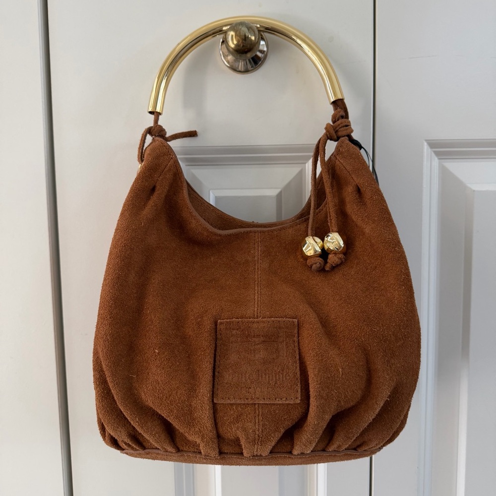 Haute Hippie Suede Hobo Bag with Gold Detail